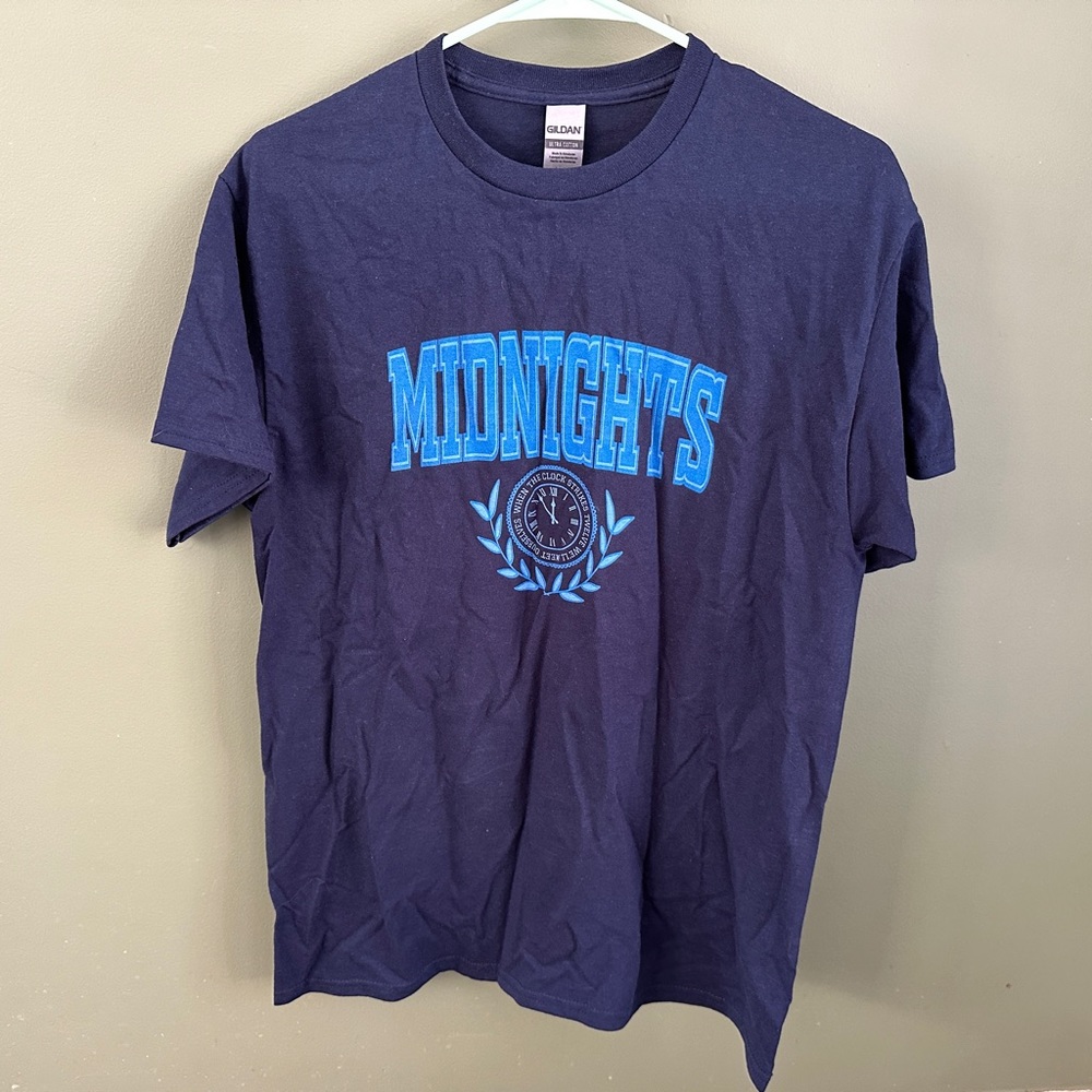 Medium - Fan made Taylor Swift Midnights navy blue shirt.